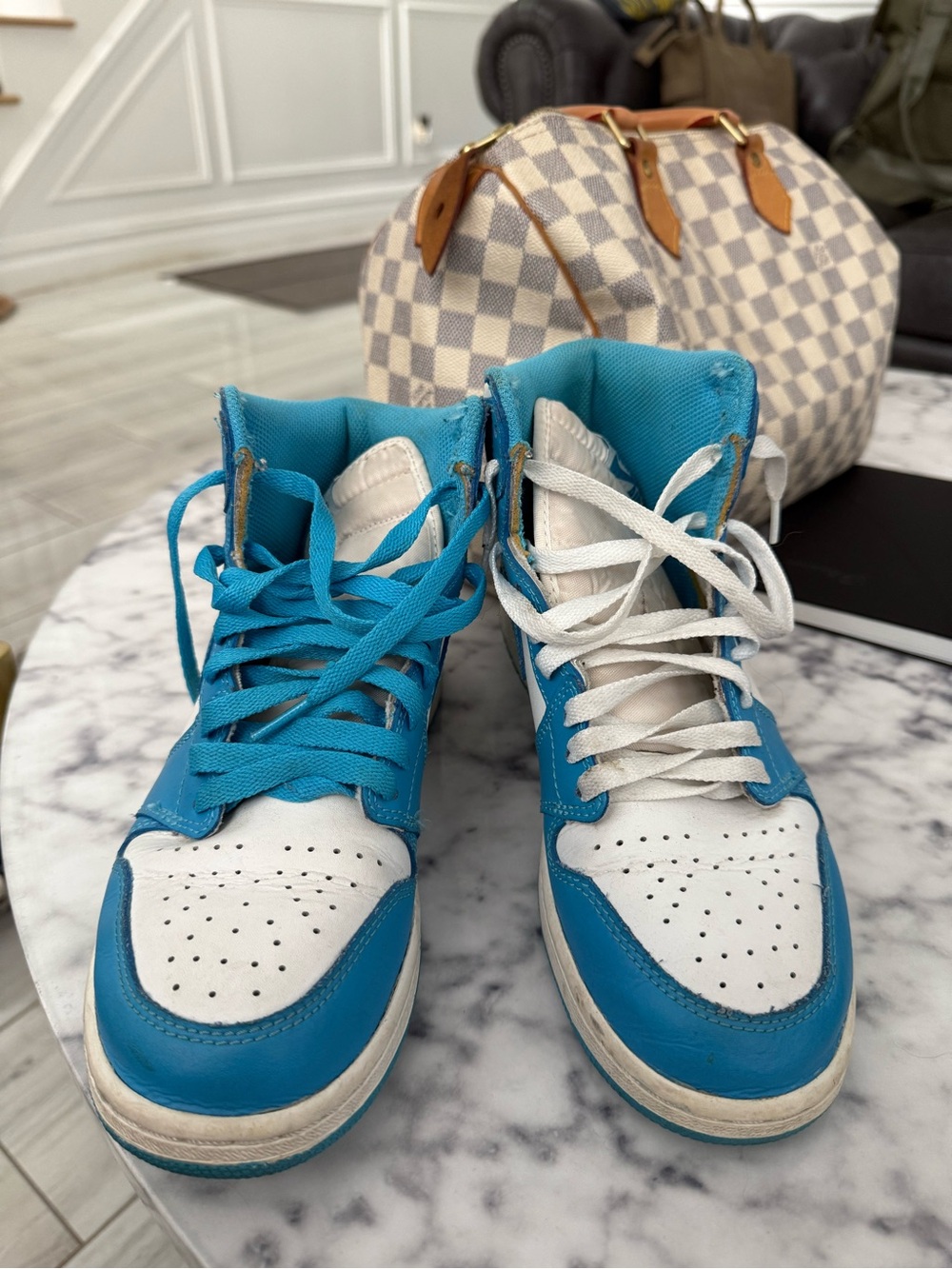 Air Jordan 1s Blue and White High-Top Men's Sneakers